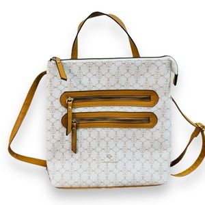 Nanette Lepore White and Tan Logo Backpack Purse